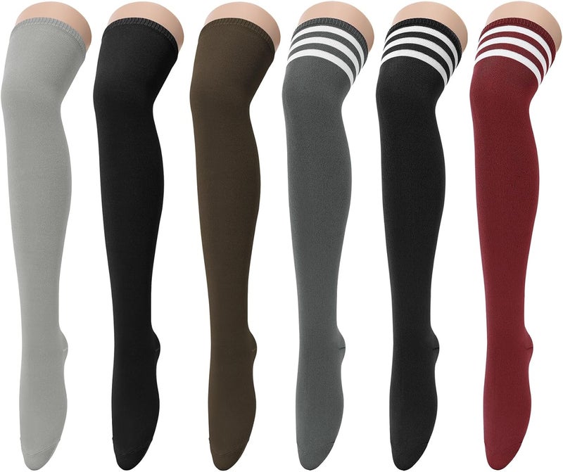 Zando Women's 6-Pack Cotton Thigh High Over Knee Socks - Striped Boot Socks & Leg Warmers for Daily, Sports, Cosplay - Image 1